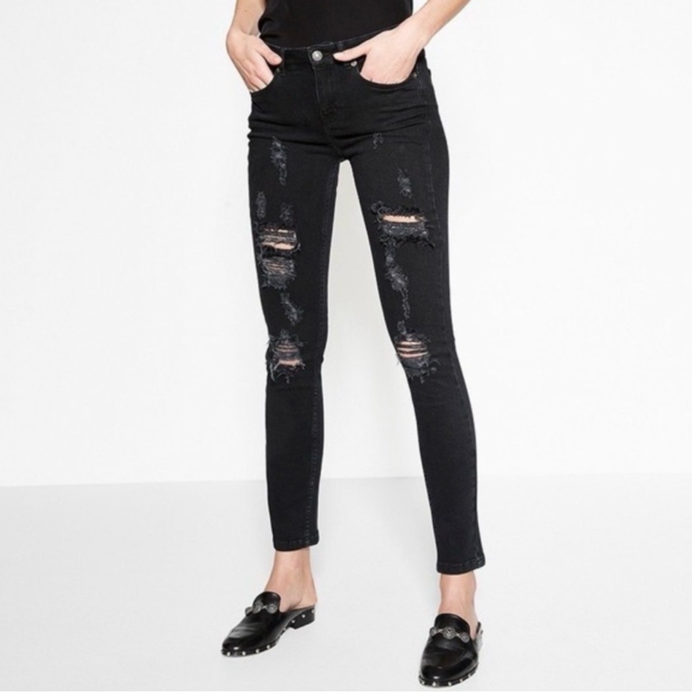 The Kooples JImmy Black Wash Distressed Skinny Jeans Womens Sz. 30